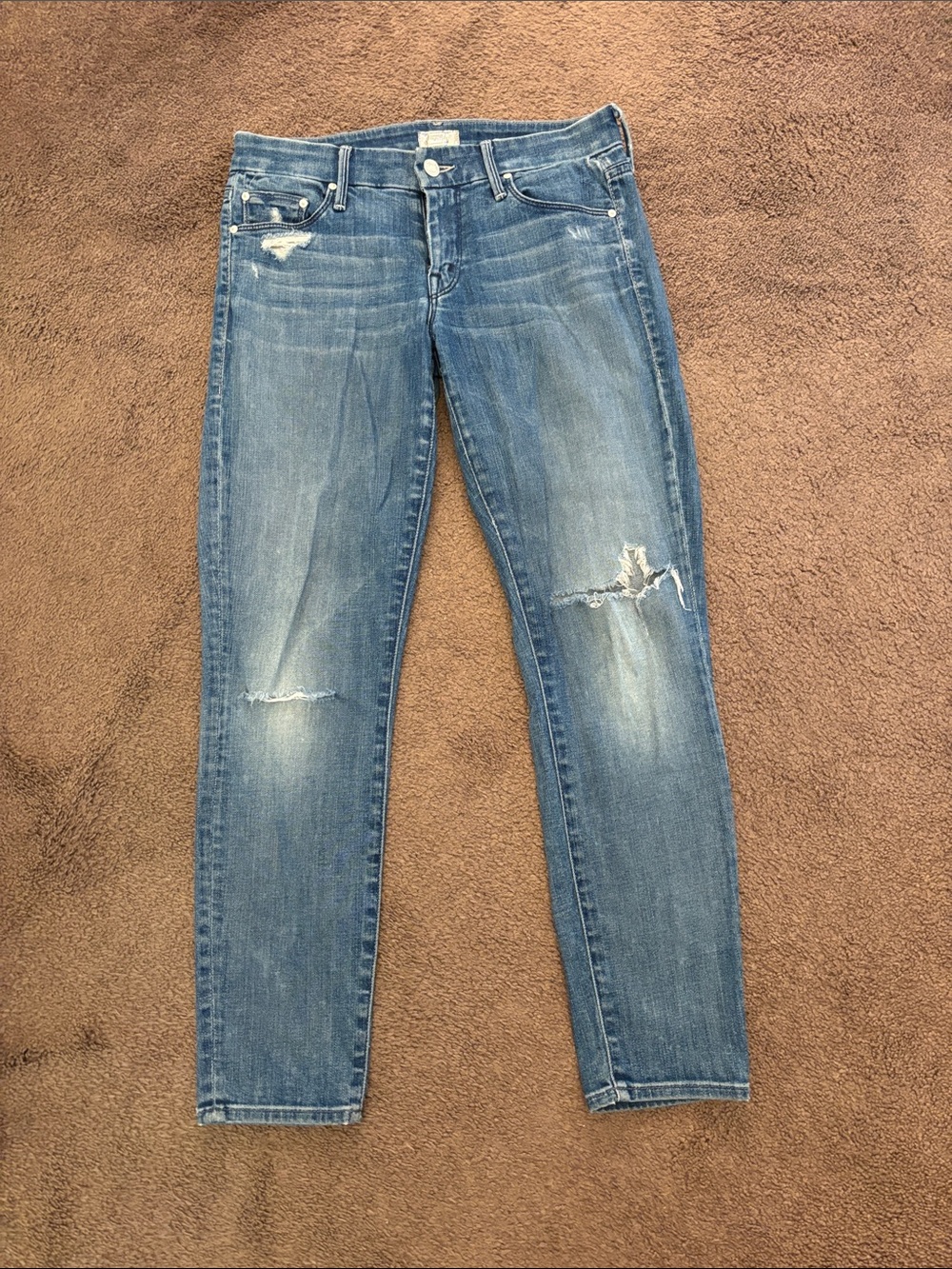 MOTHER the looker crop graffiti girl Skinny Distressed Jeans